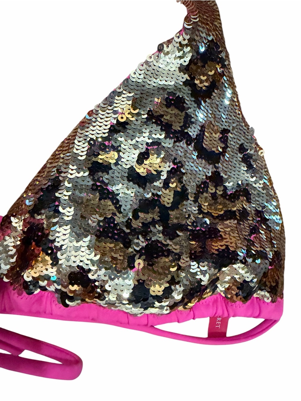VTG Y2K Victoria’s Secret Pink Cheetah Sequin Bikini Halter Top  Size Medium Tie - Picture 3 of 5